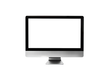 A Modern Desktop Computer With A Blank White Screen Isolated On A Transparent Background
