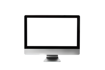 A Modern Desktop Computer With A Blank White Screen Isolated On A Transparent Background