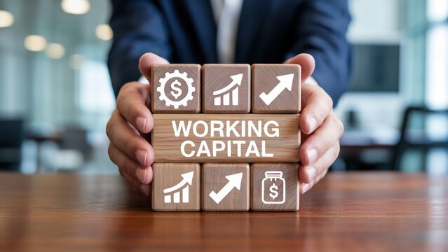 Working capital business growth concept with wooden blocks stacked on a table