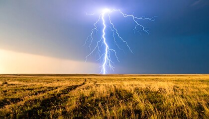 Dramatic lightning bolt over a golden field