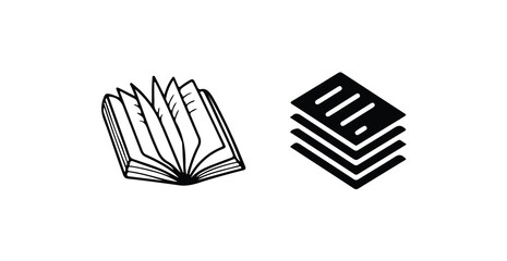 Black book icon, education, and knowledge in a minimalist black and white design, vector illustration eps 10.
