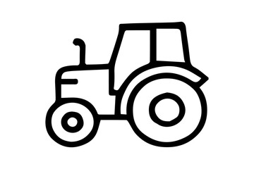 The image is a black-and-white line drawing of a tractor. The design is simple and clean, with thick black outlines defining the shape of the vehicle.