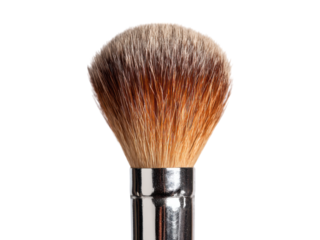 Fluffy makeup brush with silver handle and brown bristles image, Isolated, Transparent Png