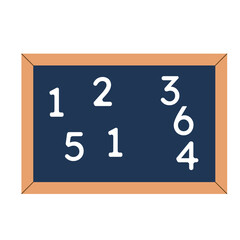 Dark chalkboard featuring white numbers scattered across. Ideal for math education illustrations, number recognition exercises, or classroom materials.