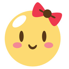 Cute yellow emoji face with red bow, smiling expression, and blush cheeks. Perfect for children’s content, stickers, or playful character designs.