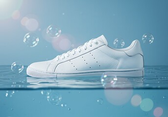 White Leather Shoe with Bubbles in Water