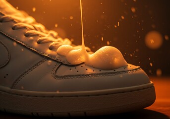 White Shoe with Foam and Liquid