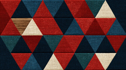 Textured Triangle Mosaic Pattern in Red, Blue, and Wood Tones