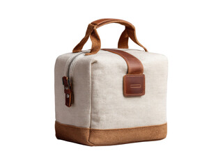 Canvas and leather insulated lunch bag with handle image, Isolated, Transparent Png