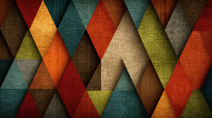 Abstract Geometric Triangle Pattern with Colorful Fabric Textures
