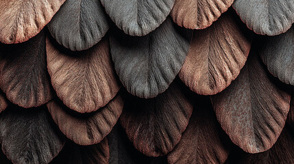 Abstract macro view reveals a captivating pattern of textured scales in warm and cool natural hues, showcasing organic beauty.