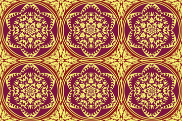 Traditional Thai art seamless floral pattern in damask style motifs suitable for wallpaper, cloth, curtain, textile, tile and fabric design isolated illustration vector archive EPS file.