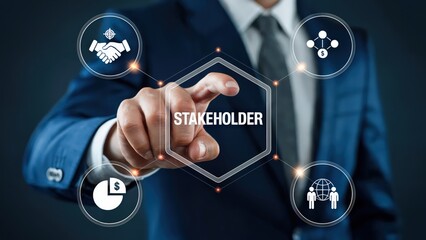 Stakeholder management shown with business professional interface connection