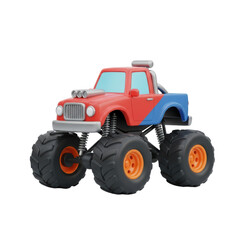 Colorful Toy Monster Truck with Large Wheels and Bright Red and Blue Body for Kids Play