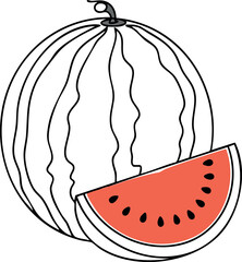 Watermelon with slice red and black seeds fresh fruit illustration vector
