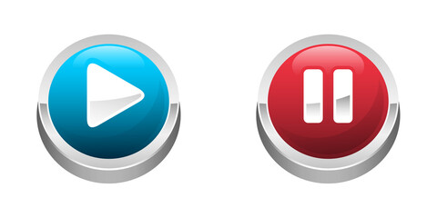 3D multimedia music player buttons, icons. Sound, voice, play, pause, skip, stop sign for mobile app, UI, website. stock illustration