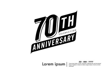 70th years anniversary celebration emblem. congratulations anniversary black logo badge isolated with ribbons on white background. vector illustration template design for web banner.