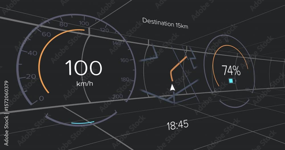 Poster 3d render hud starting speed changing from 9 to 100 km or h then reversing for performance demo