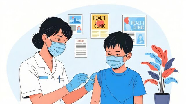Nurse Administering Vaccine to a Child in a Clinic