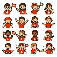 Diverse Children Enthusiastically Displaying Swiss Flag