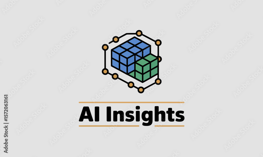 Poster ai insights: cubes representing data connect, illustrating analytics, with copy space for business i