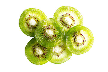 3D Render a group of kiwi slices cut in half