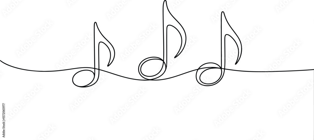 Poster three music notes connected by a single continuous line on a light background in a minimalist style
