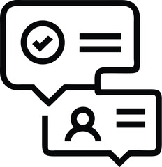 Two speech bubbles with a check mark and a user icon for chatting