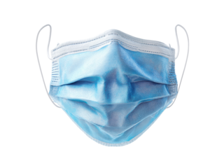 Blue pleated disposable face covering with white ear loops image, Isolated, Transparent Png