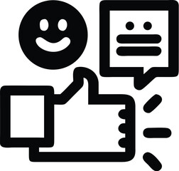 A thumbs up with a smiling face and speech bubble indicates positive feedback