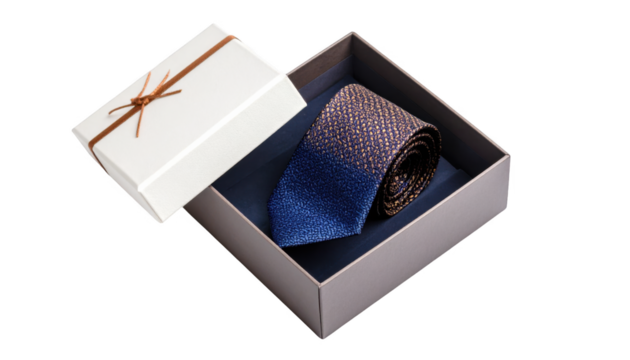 Gift tie in gray box isolated on transparent background