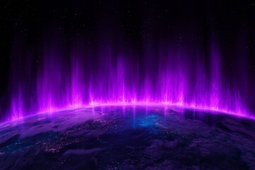 Earth, Illuminated with Purple Aurora Borealis, Cosmos Background
