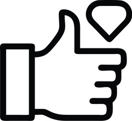 A thumbs up icon with a heart shape symbolizes approval and appreciation