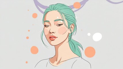 Young woman with teal hair and abstract background - Powered by Adobe
