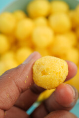 Delicious yellow snack bites ready for tasting