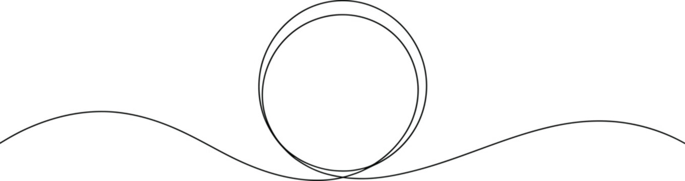 A single continuous black line drawing of a circle intersecting a wavy line on a white background