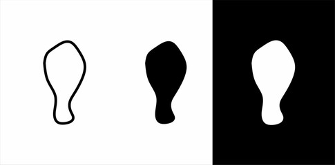 Minimalist drumstick meat icon set in three styles: outline, solid black, and inverse white silhouette. Perfect for food labels, butcher shop branding, meat packaging, and recipe infographics.