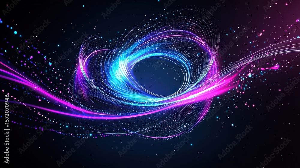 Poster abstract ai model in the shape of a quantum loop with clean geometric clipart lines