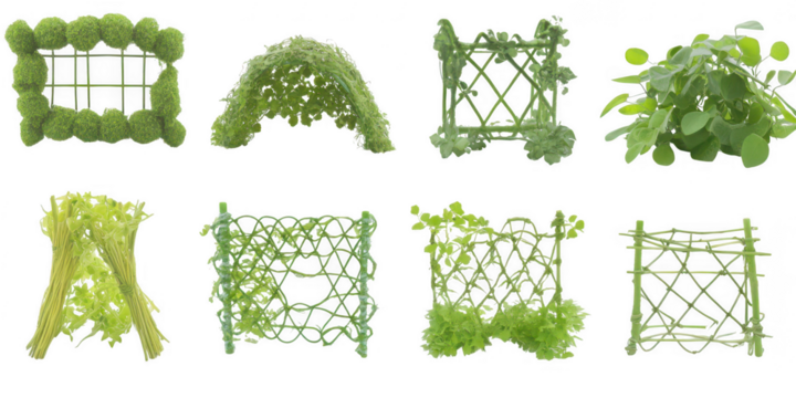 Green Garden Trellises: Decorative Plant Support Structures isolated on white png transparent background	