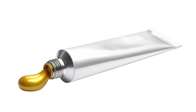 Gold paint tube  isolated on transparent background