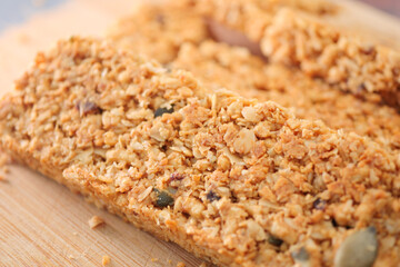 Healthy granola bars prepared for snacking at home