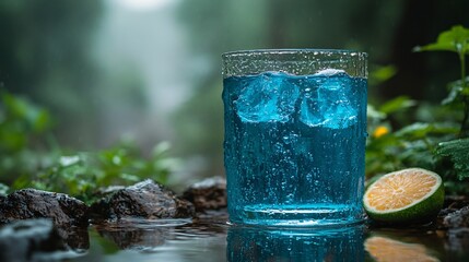 Glass of water with fresh lime slice

