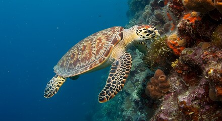 The Reef Forager: A Hawksbill Turtle Feeding on a Karimunjawa Wall