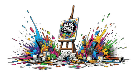 Colorful paint splatter easel art festival illustration