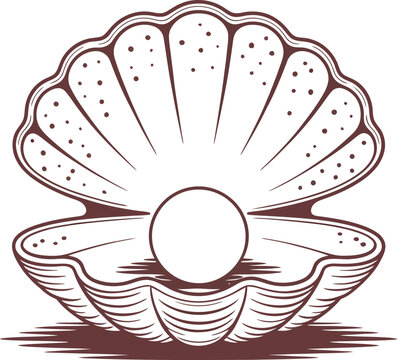 Illustration of an open seashell with a pearl inside on a gradient background with blue and yellow hues