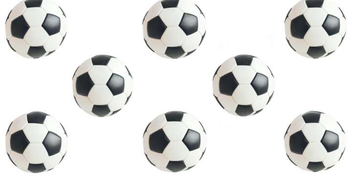 Soccer Balls on White Background, Sports Equipment, Close Up isolated on white png transparent background	