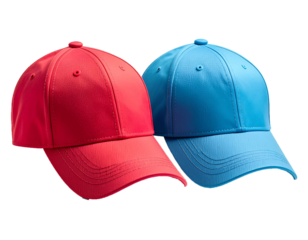 Two colorful baseball caps isolated on transparent background