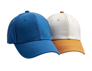 Two colorful baseball caps isolated on transparent background