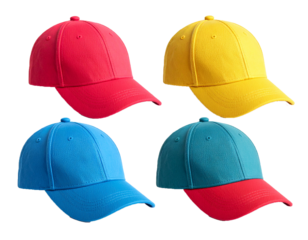 Colorful baseball caps collection on transparent background