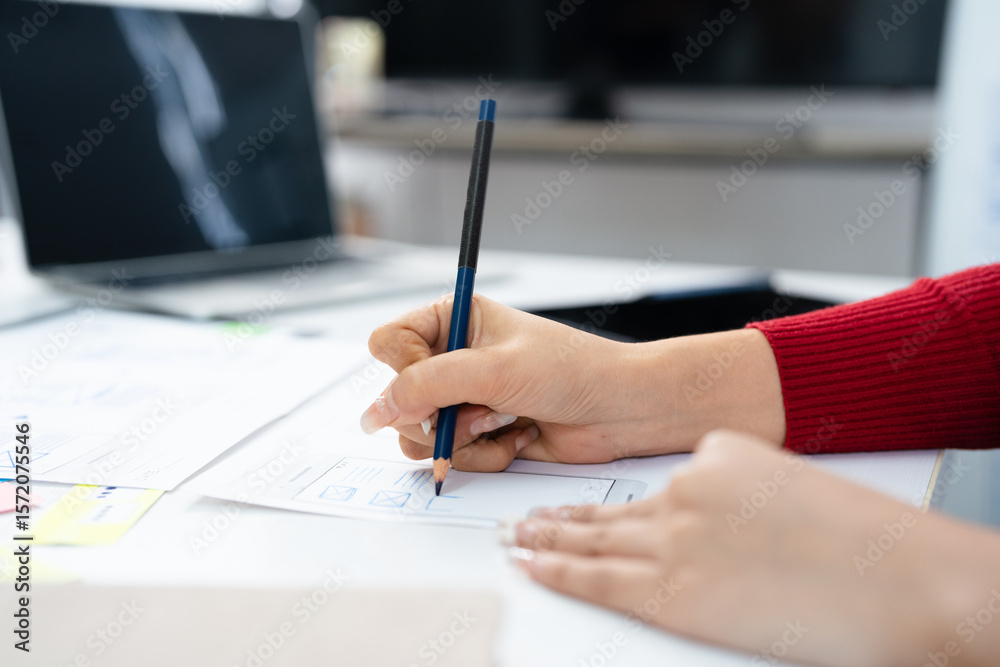 Poster website development ui ux front end designer sketching wireframe layout design mockup for responsive